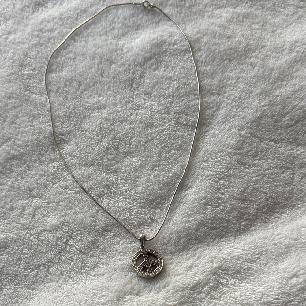 Sterling Silver Diamond  Peace Pendant Necklace